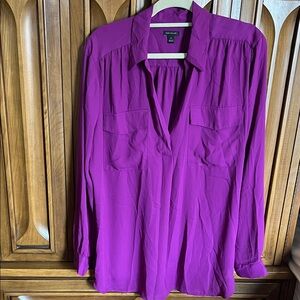 Ann Taylor Fuchsia Purple V-Neck Blouse